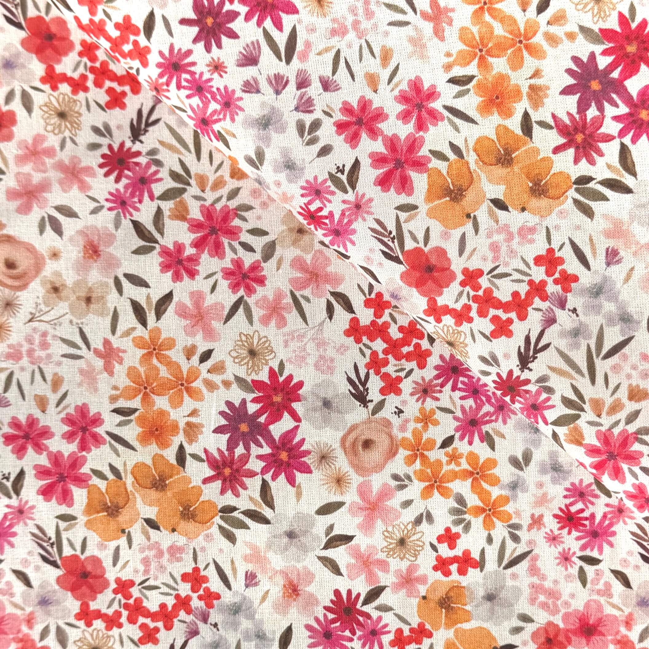 Coupon 90 cm - Coton à Impression Numérique / Romane Blanc-Rose Thé