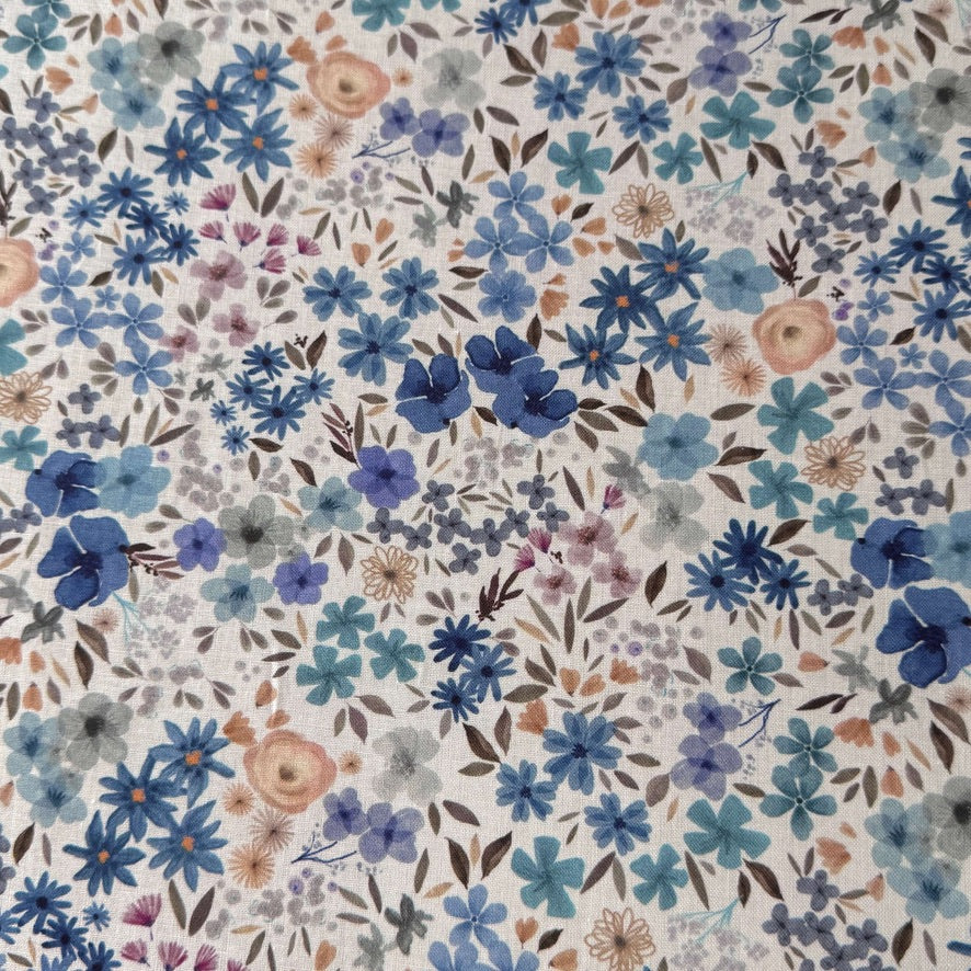 Coupon 80 cm - Coton à Impression Numérique / Romane Blanc-Bleu