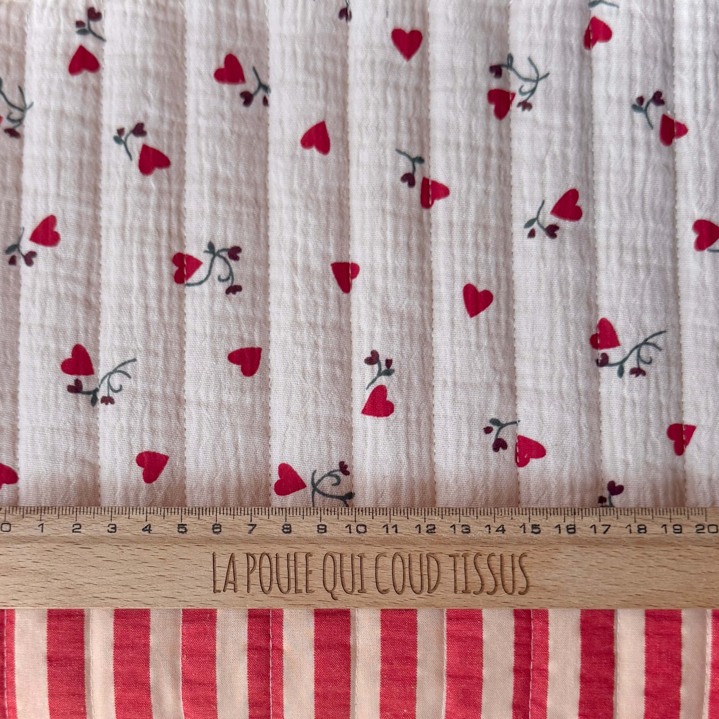 Matelassé Double Gaze Ilove / Seersucker Tom Abricot - Cerise