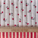 Matelassé Double Gaze Ilove / Seersucker Tom Abricot - Cerise
