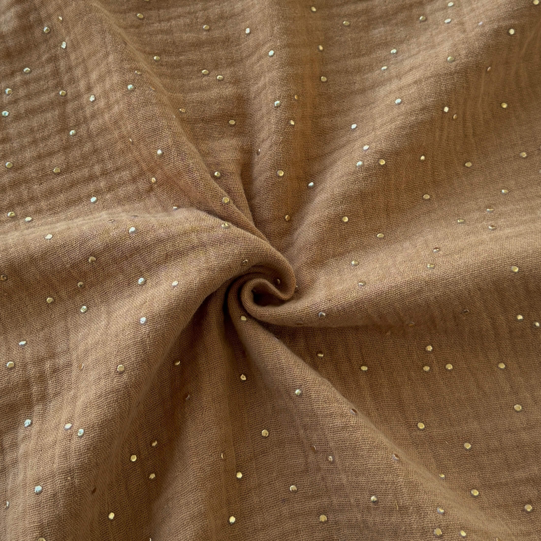 Coupon 50 cm - Double Gaze à Pois Dorés Pimiz / Camel
