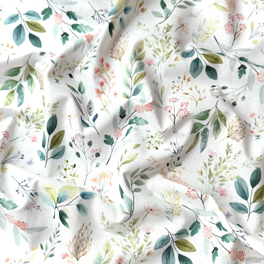 Algodón estampado digital / Romane blanco-azul