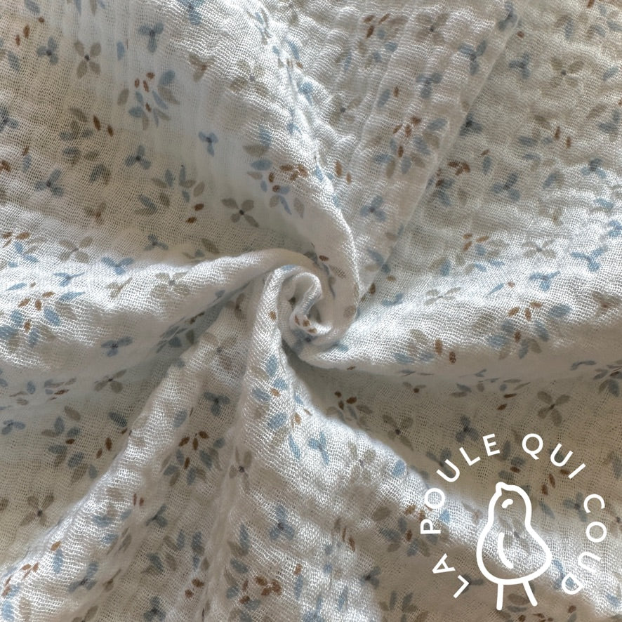 Coupon 80 cm - Double Gaze / Jefine Blanc- Bleu Naturel