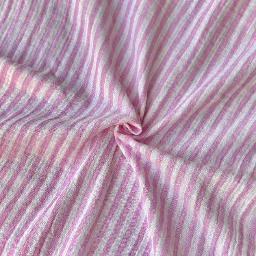 Double Gaze Double Face Stripes / Blanc Cassé - Bubble Gum