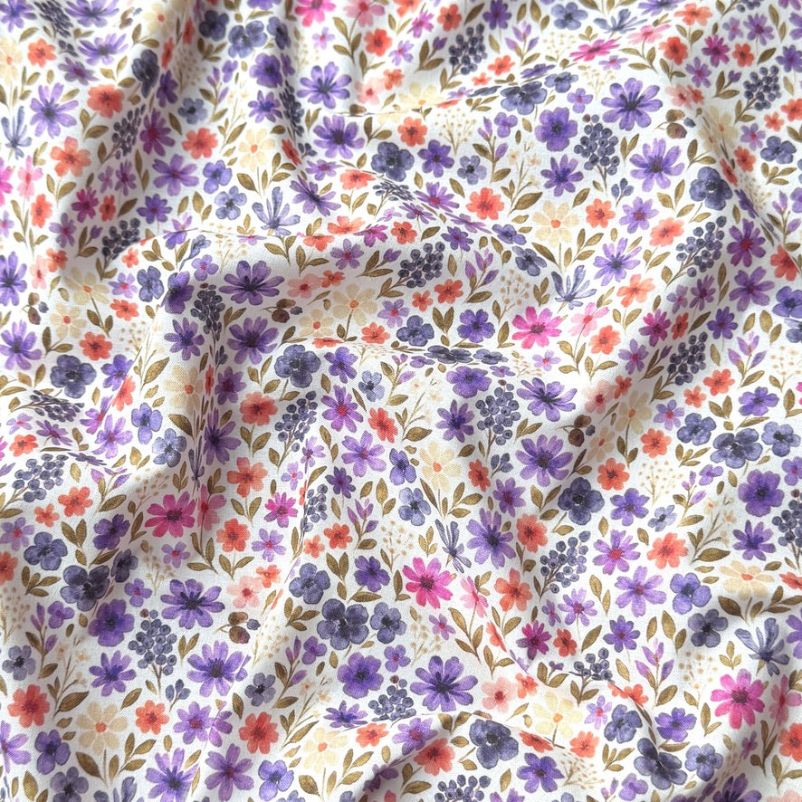 Coupon 80 cm - Coton à Impression Numérique / Rozen Blanc-Violet