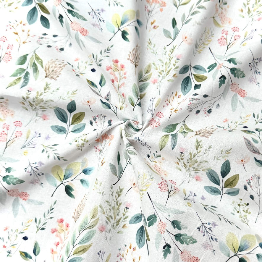 Algodón estampado digital / Romane blanco-azul