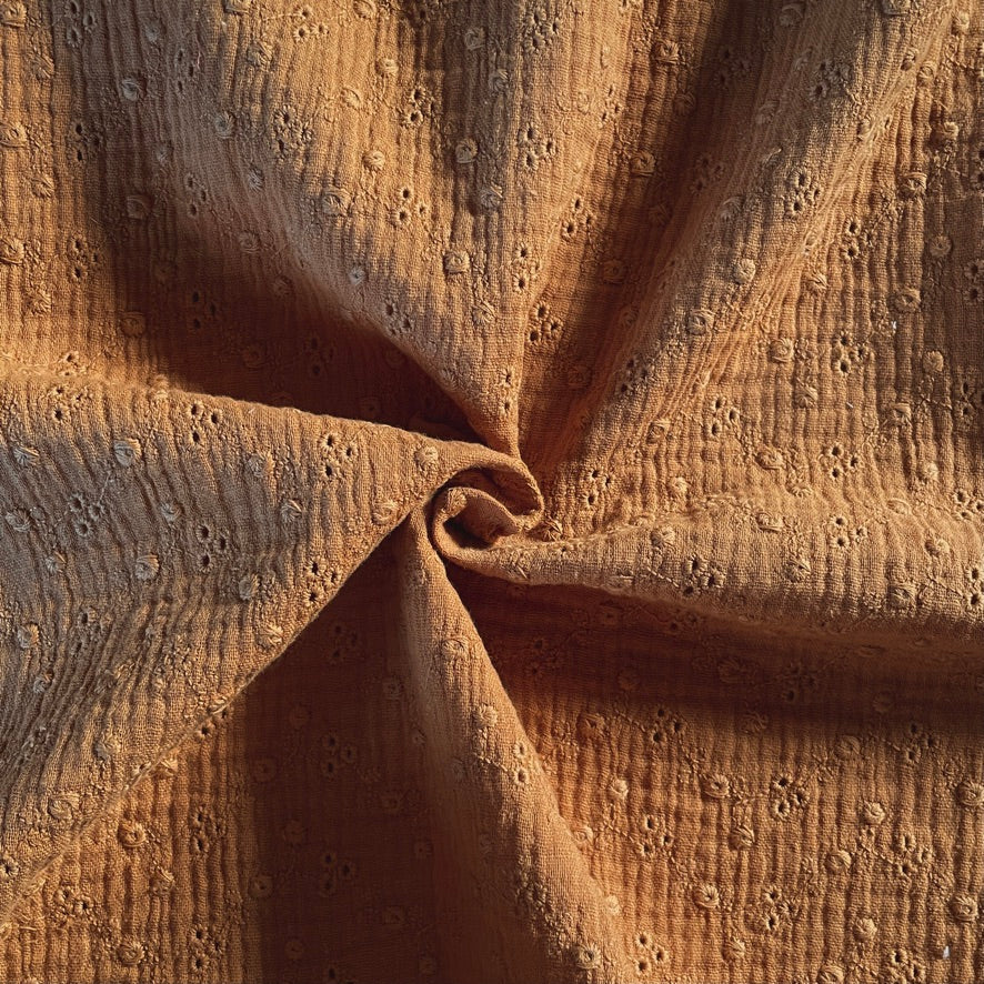 Coupon 50 cm - Double Gaze Brodée / Adèle Camel