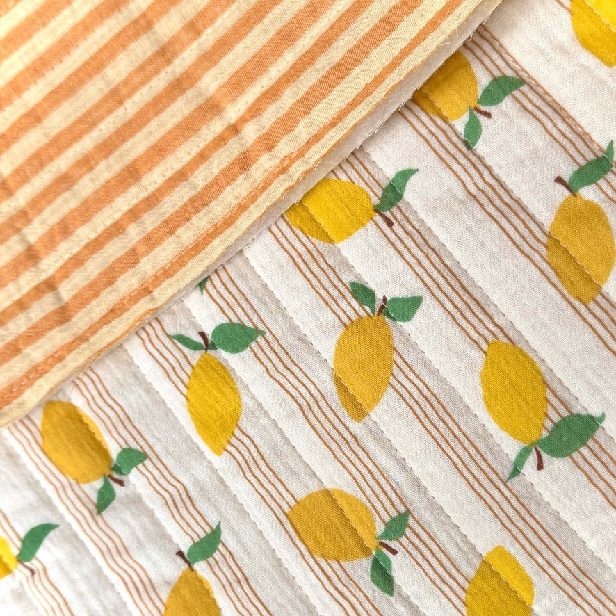 Coupon 1.2 m - Matelassé Double Gaze Lime / Double Gaze Stripes Mangue