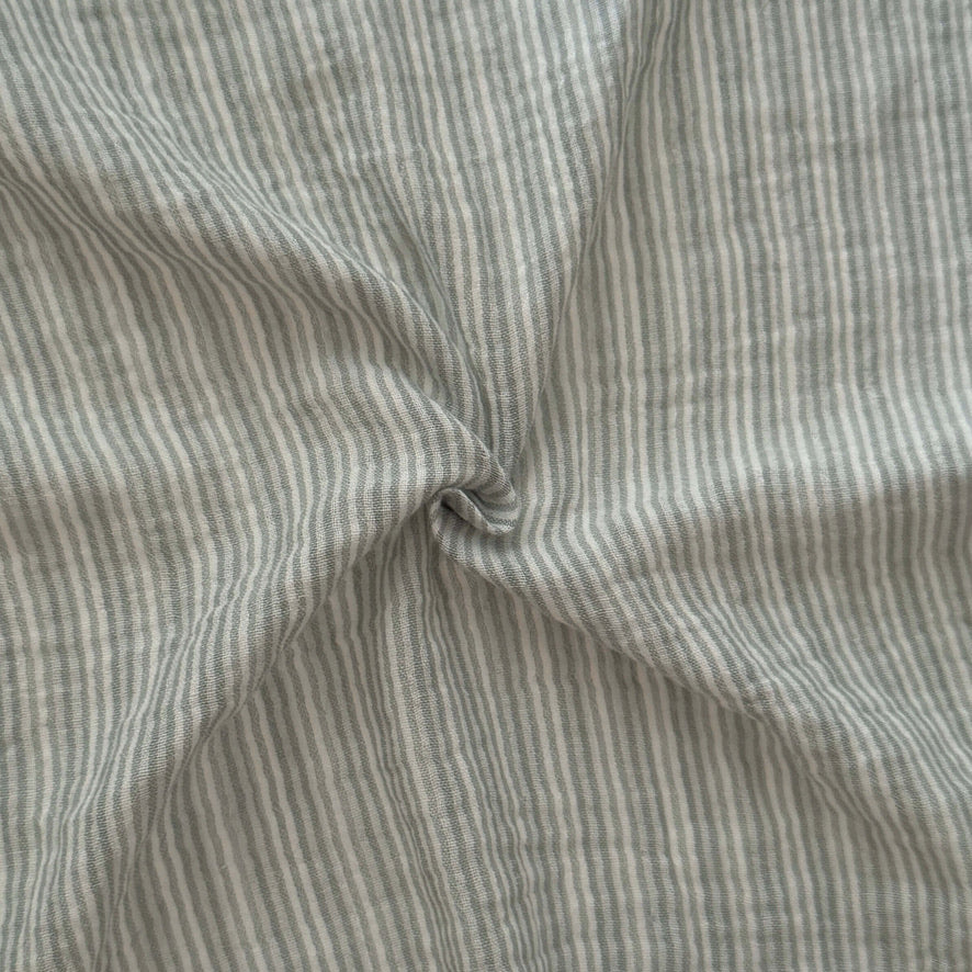 Coupon 90 cm - Double Gaze Double Face Stripes / Vert de Gris -Blanc Cassé