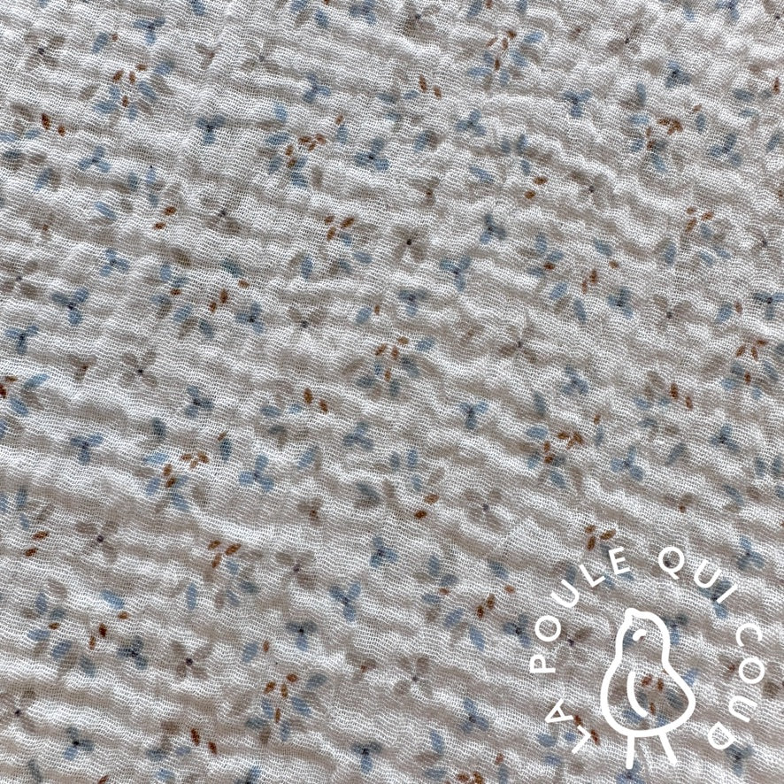 Coupon 80 cm - Double Gaze / Jefine Blanc- Bleu Naturel