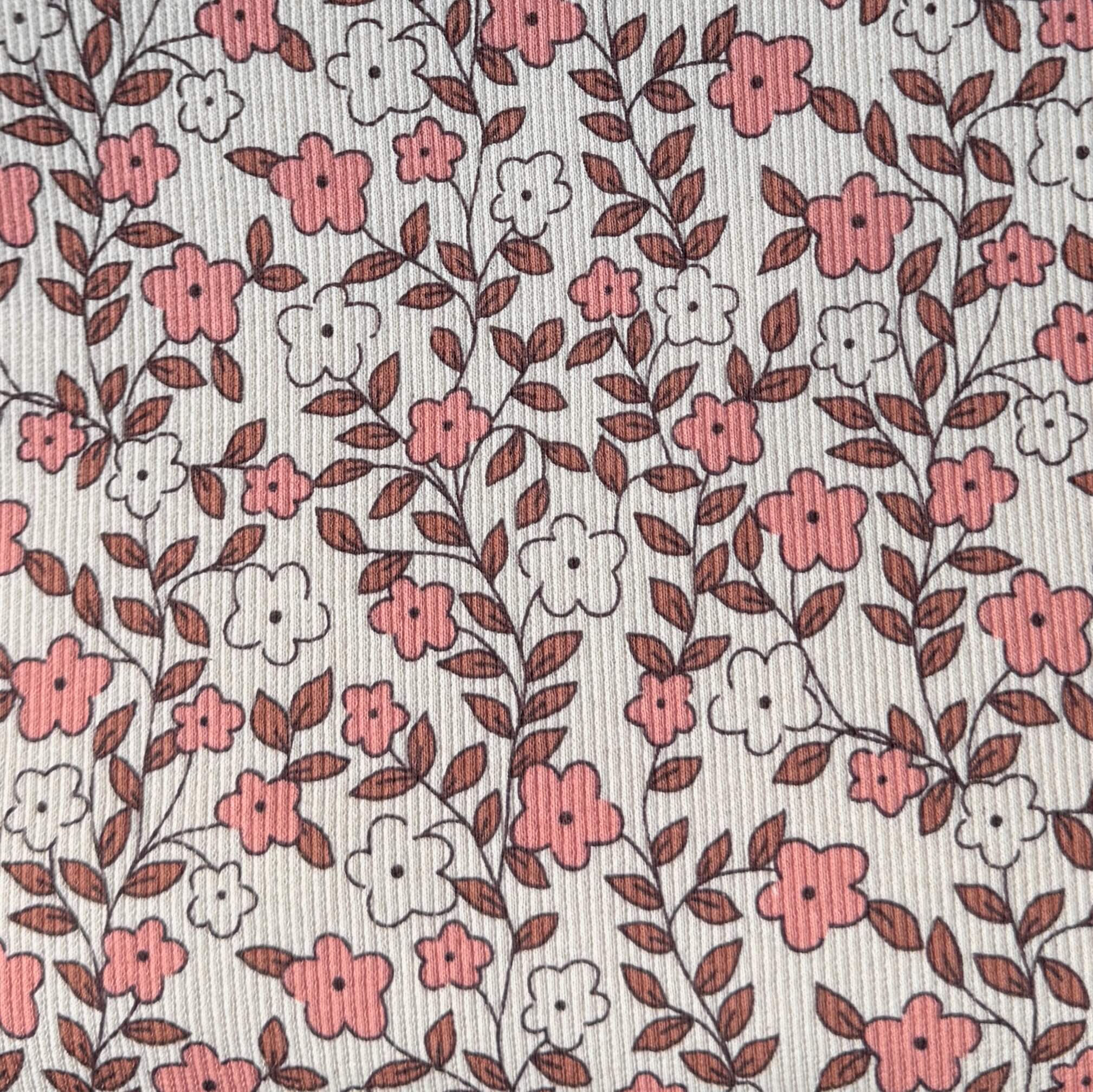 Coupon 50 cm - Jersey Côtelé / Marsala Flower GOTS