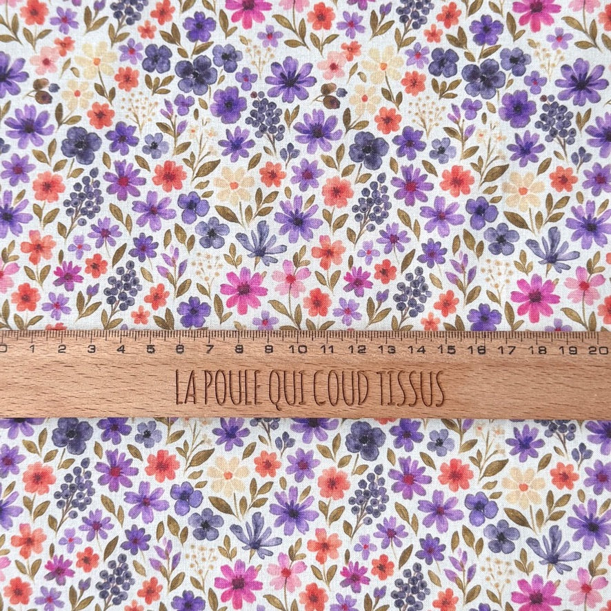 Coupon 80 cm - Coton à Impression Numérique / Rozen Blanc-Violet