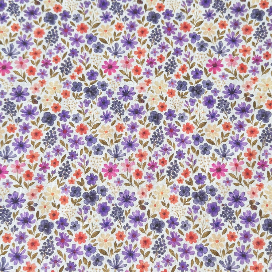 Algodón estampado digital / Romane blanco-azul