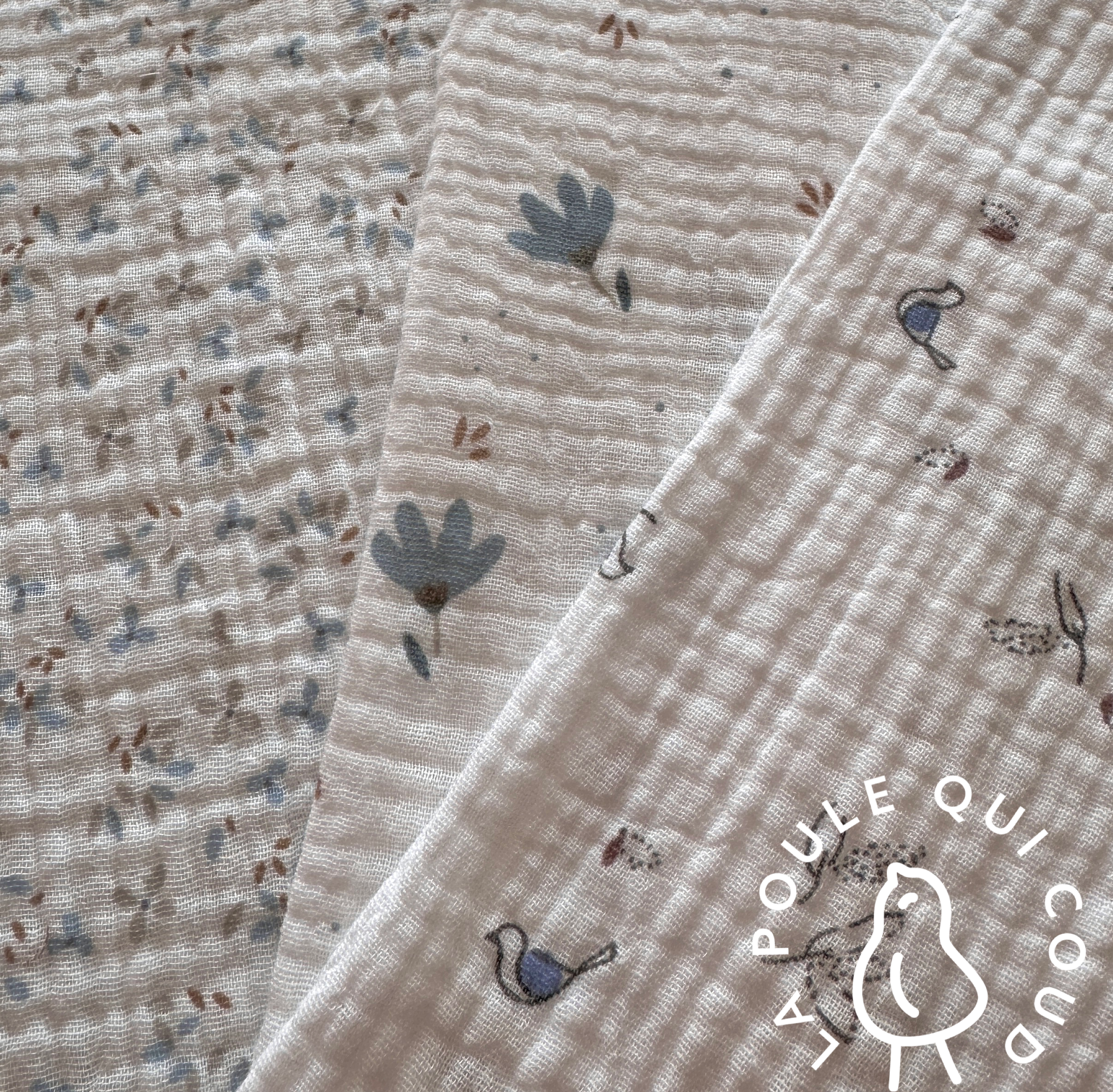 Coupon 1.1 m - Double Gaze / Sevia Blanc- Bleu