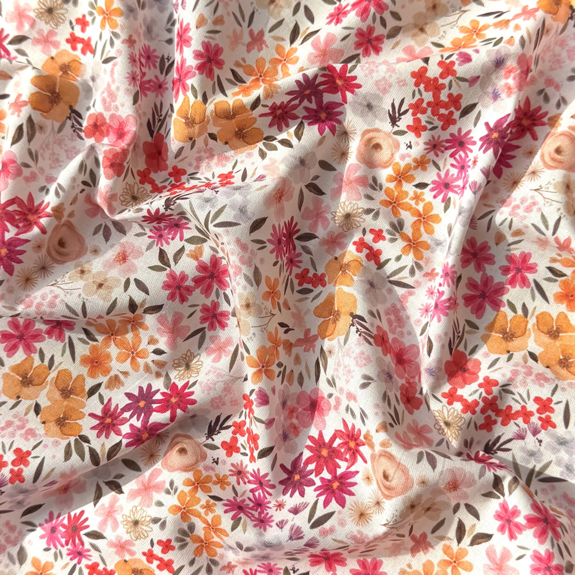 Coupon 90 cm - Coton à Impression Numérique / Romane Blanc-Rose Thé