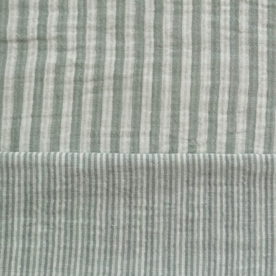Coupon 90 cm - Double Gaze Double Face Stripes / Vert de Gris -Blanc Cassé