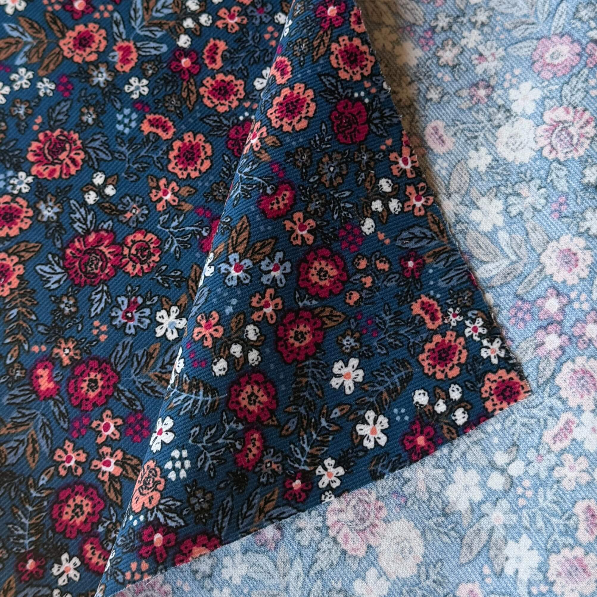 Velours Côtelé 1000 Raies / Barjay Bleu - Rose