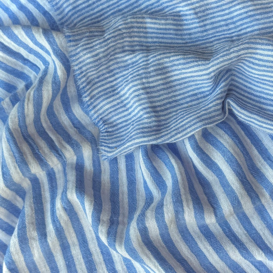 Double Gaze Double Face Stripes / Blanc Cassé - Azur