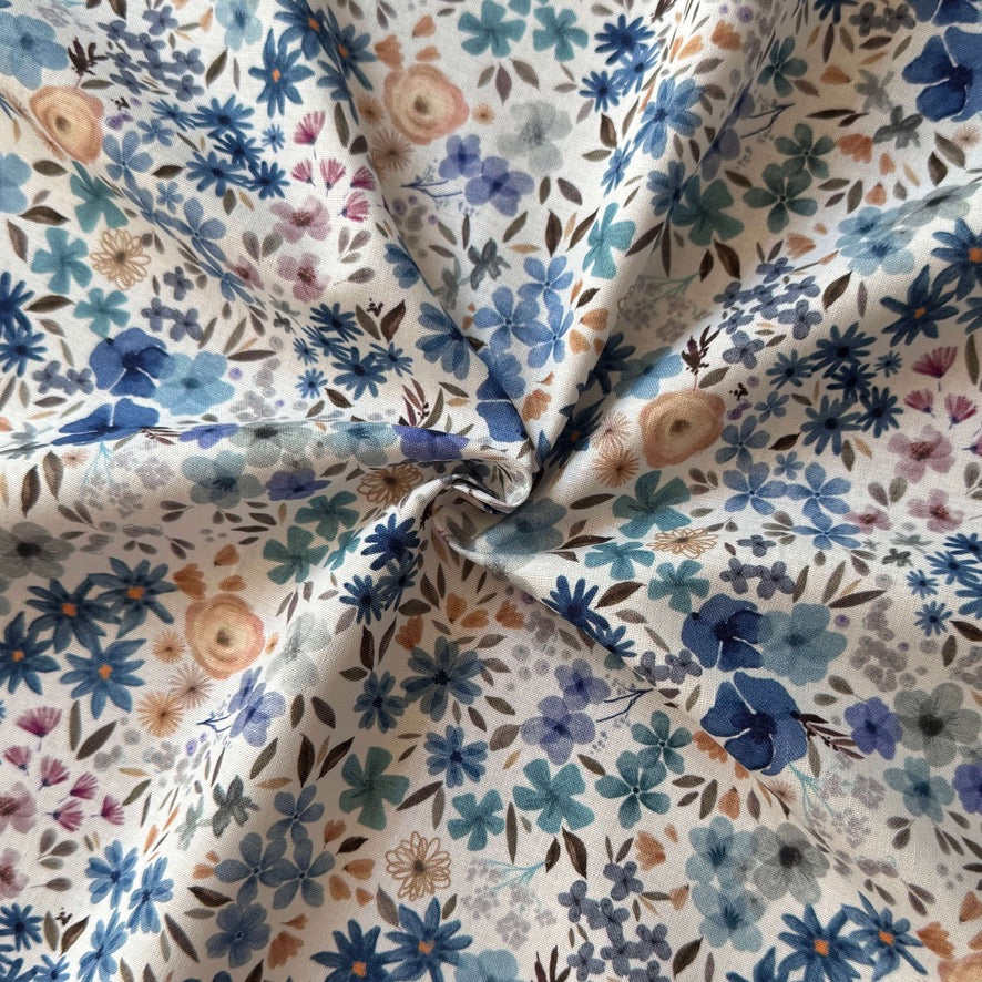 Coupon 80 cm - Coton à Impression Numérique / Romane Blanc-Bleu