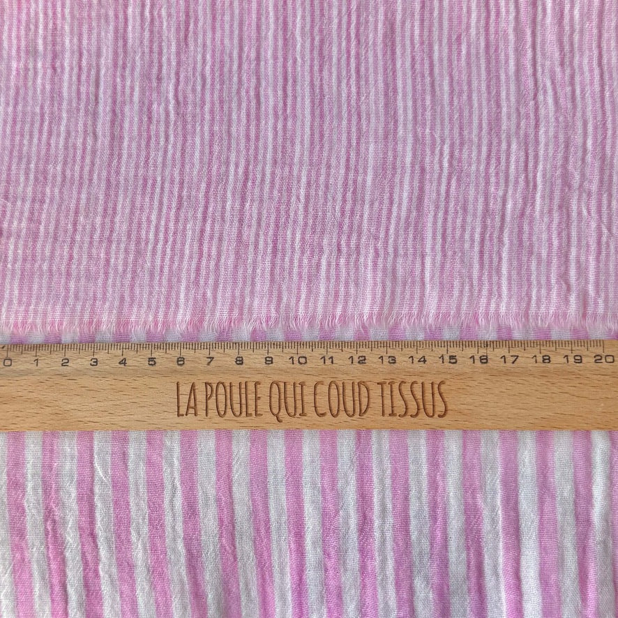 Double Gaze Double Face Stripes / Blanc Cassé - Bubble Gum