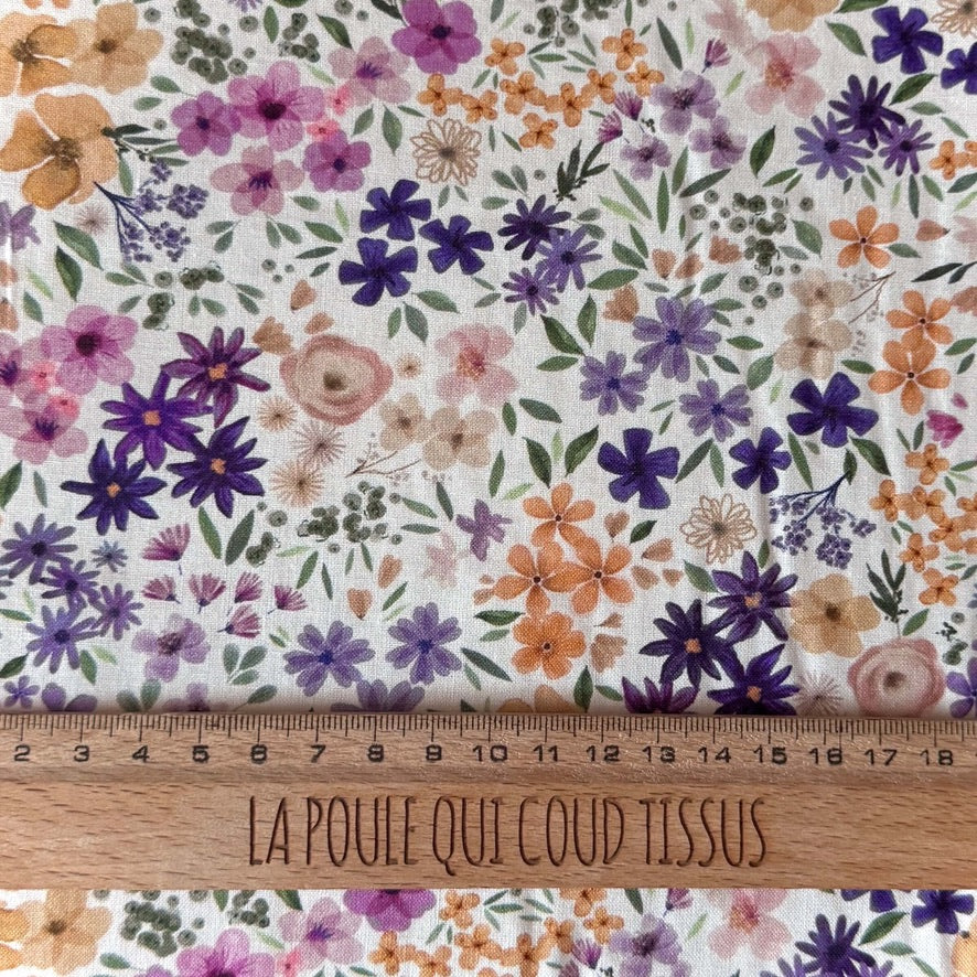 Coupon 80 cm - Coton à Impression Numérique / Romane Ecru-Jaune