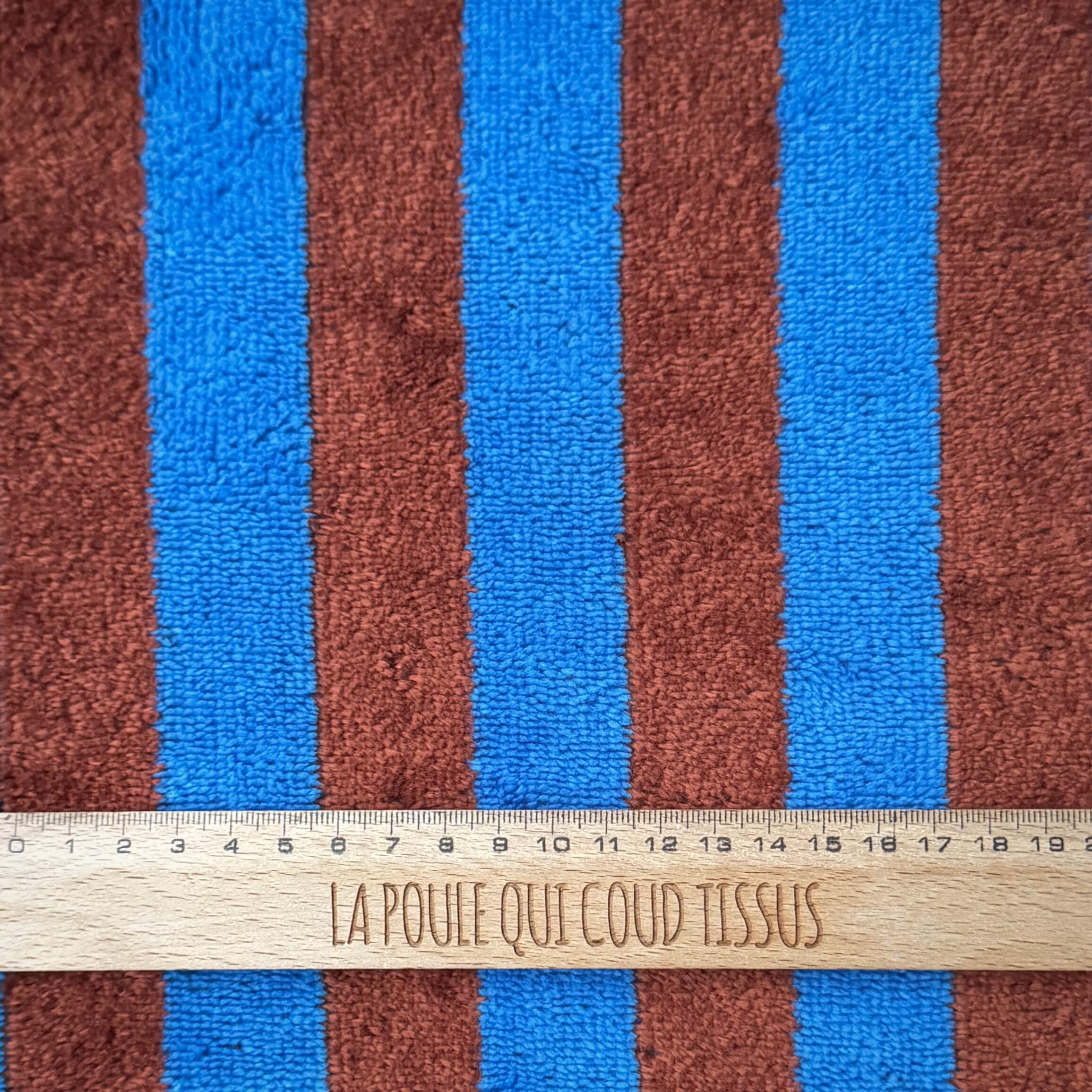 Coupon 2 Mètres - Micro Eponge Bambou  Rayé / Azur-Tofee