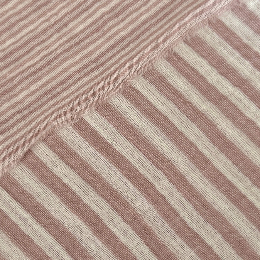 Coupon 60 cm - Double Gaze Double Face Stripes / Vieux Rose -Blanc Cassé