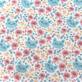 Coupon 50 cm - Coton Numérique Exclusif LPQC / Chat Bleu-Rose