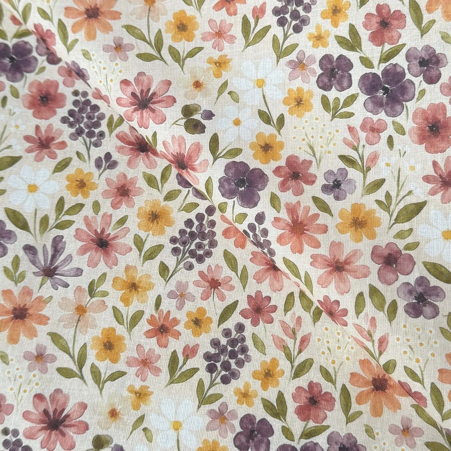 Coupon 1 Mètre - Coton à Impression Numérique / Rozen Beige-Rose