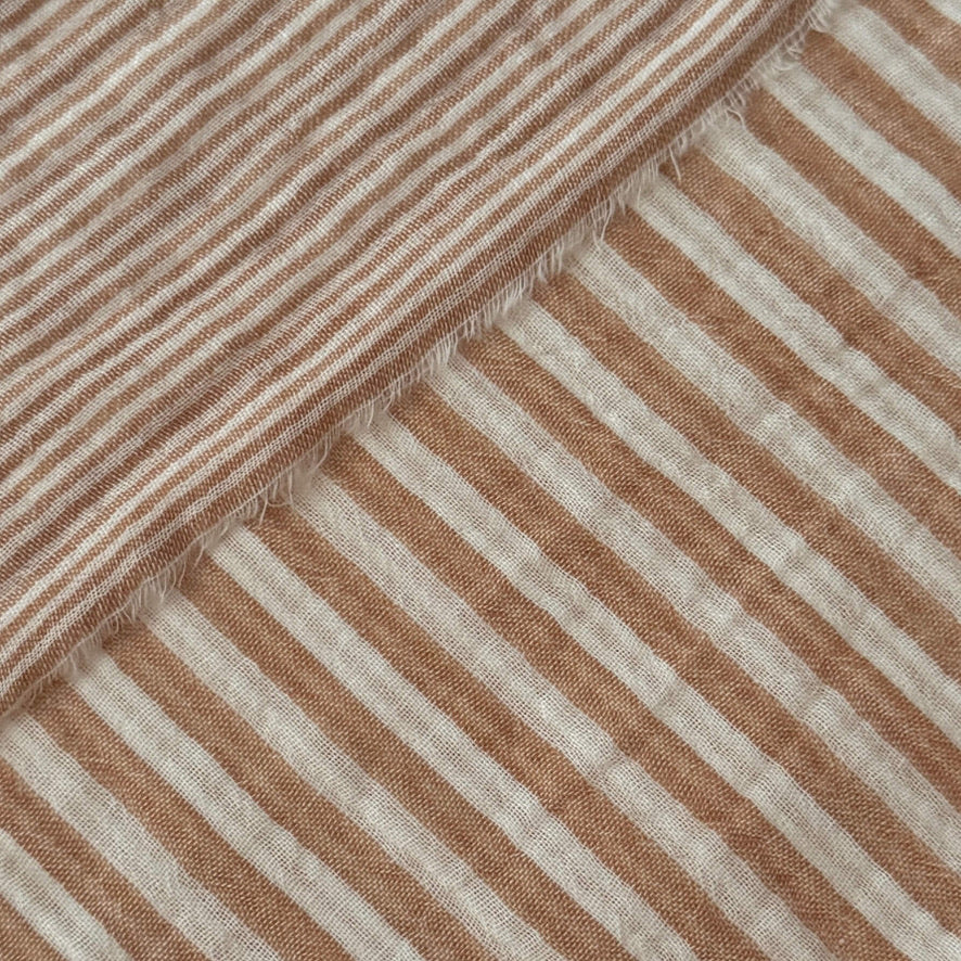 Coupon 1 Mètre - Double Gaze Double Face Stripes / Caramel-Blanc Cassé