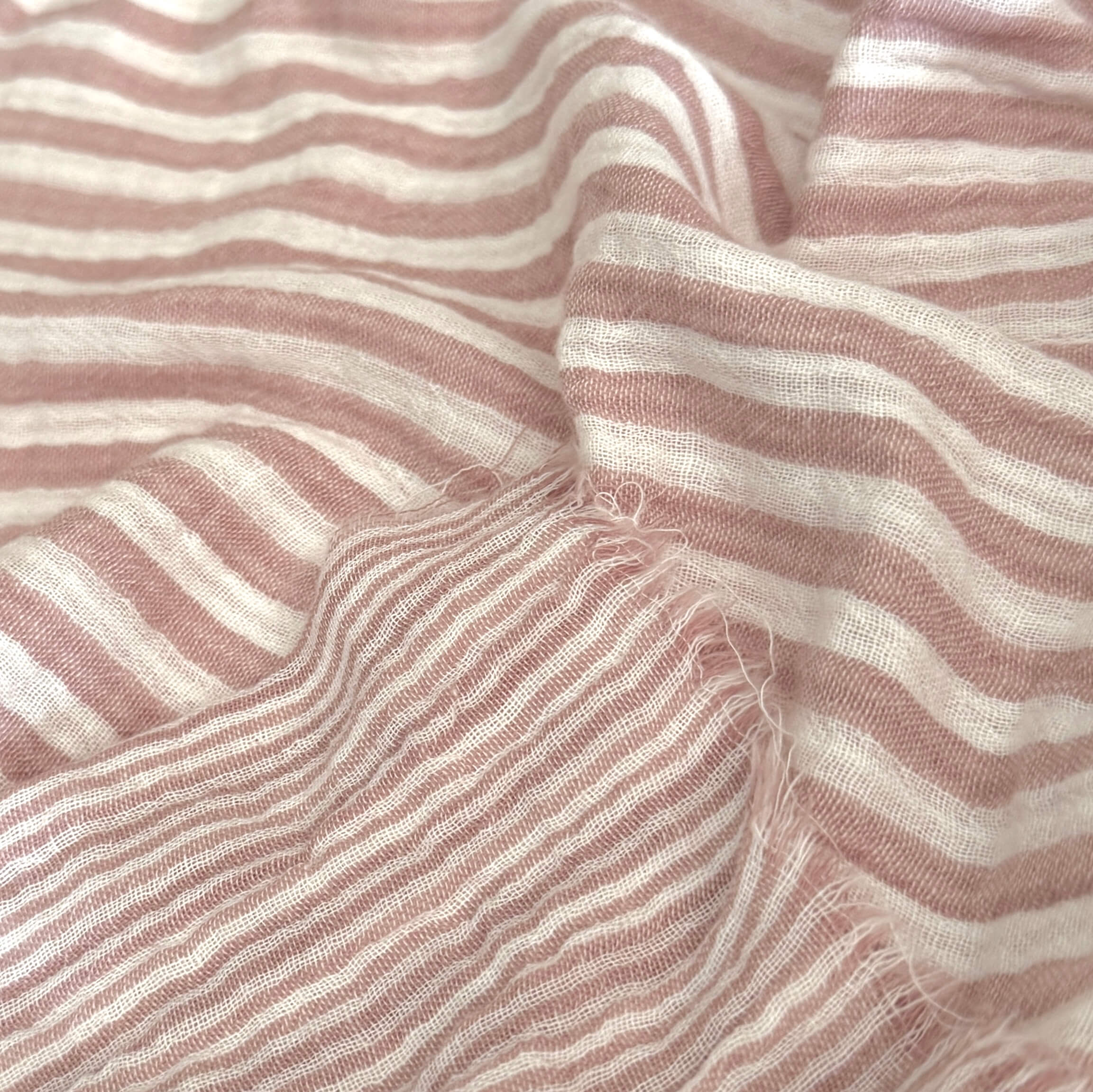 Coupon 60 cm - Double Gaze Double Face Stripes / Vieux Rose -Blanc Cassé