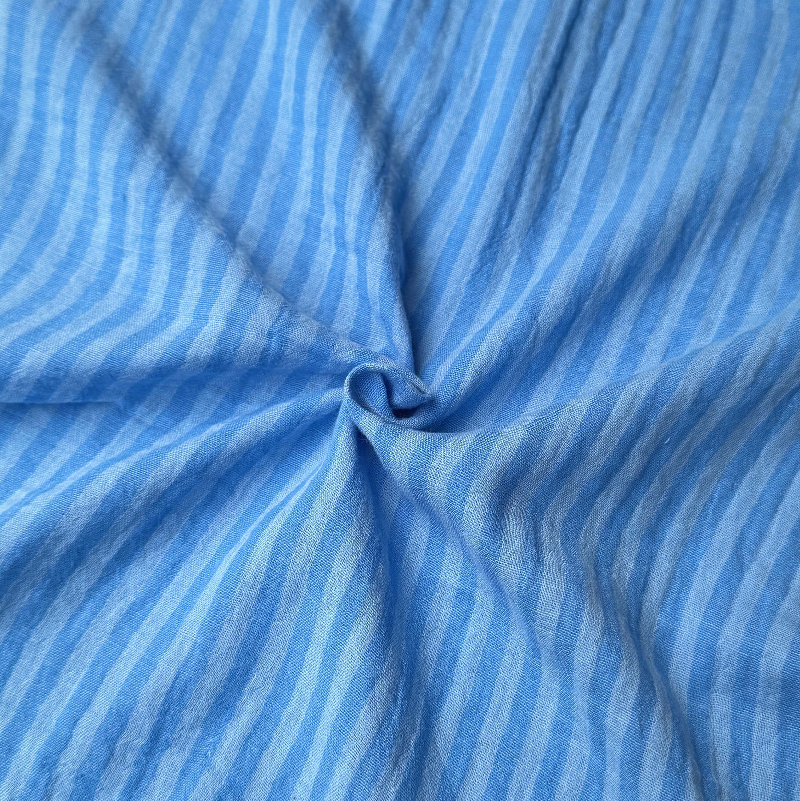 Coupon 1 Mètre - Double Gaze Double Face Stripes / Bleu - Ciel