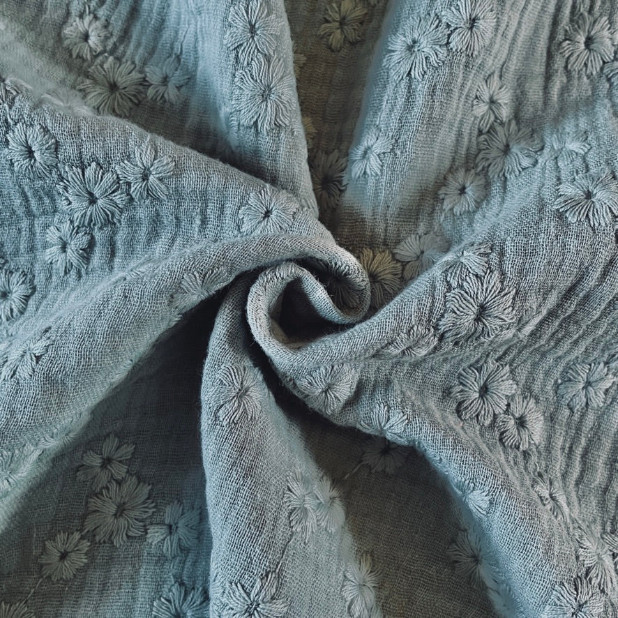 Coupon 50 cm - Double Gaze Brodée / Esmée Vert De Gris