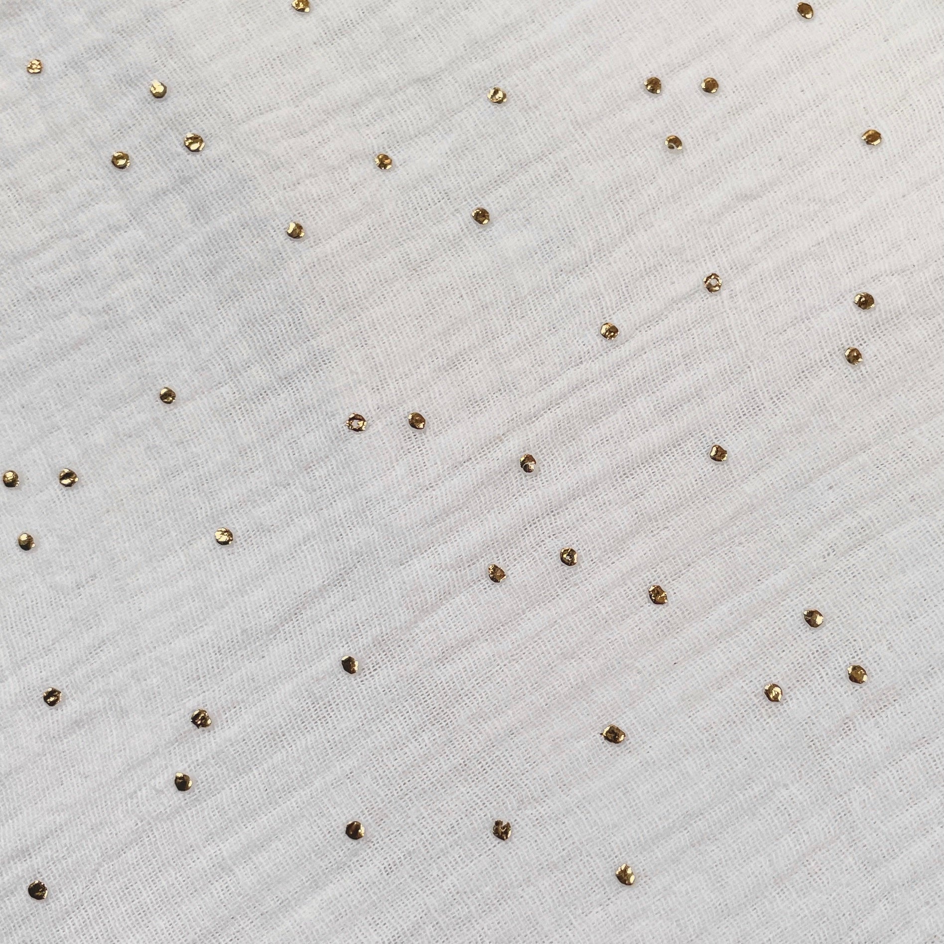 Coupon 70 cm - Double Gaze à Pois Dorés / Blanc