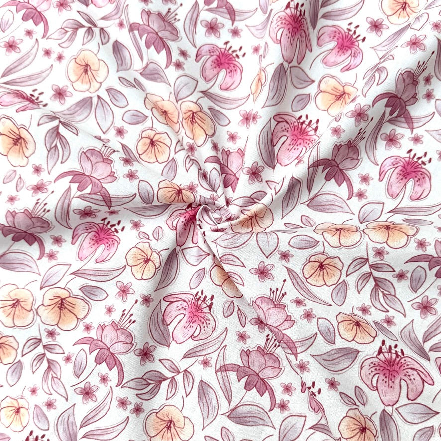 Coupon 1 Mètre - Coton Numérique Exclusif LPQC / Fleurs romantiques