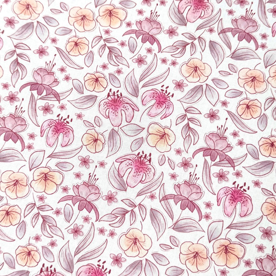 Coupon 1 Mètre - Coton Numérique Exclusif LPQC / Fleurs romantiques