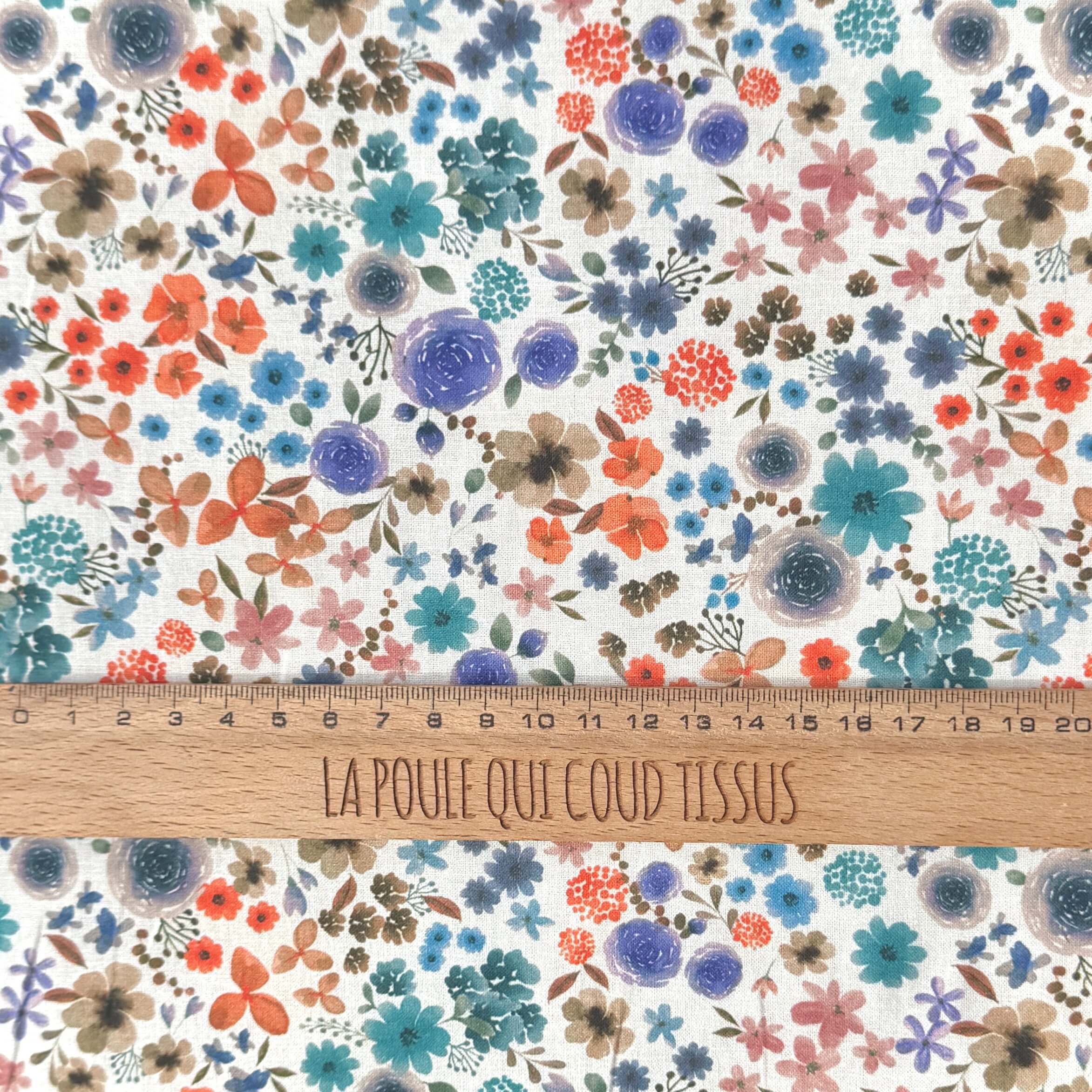 Coupon 80 cm - Coton à Impression Numérique / Hortense Bleu
