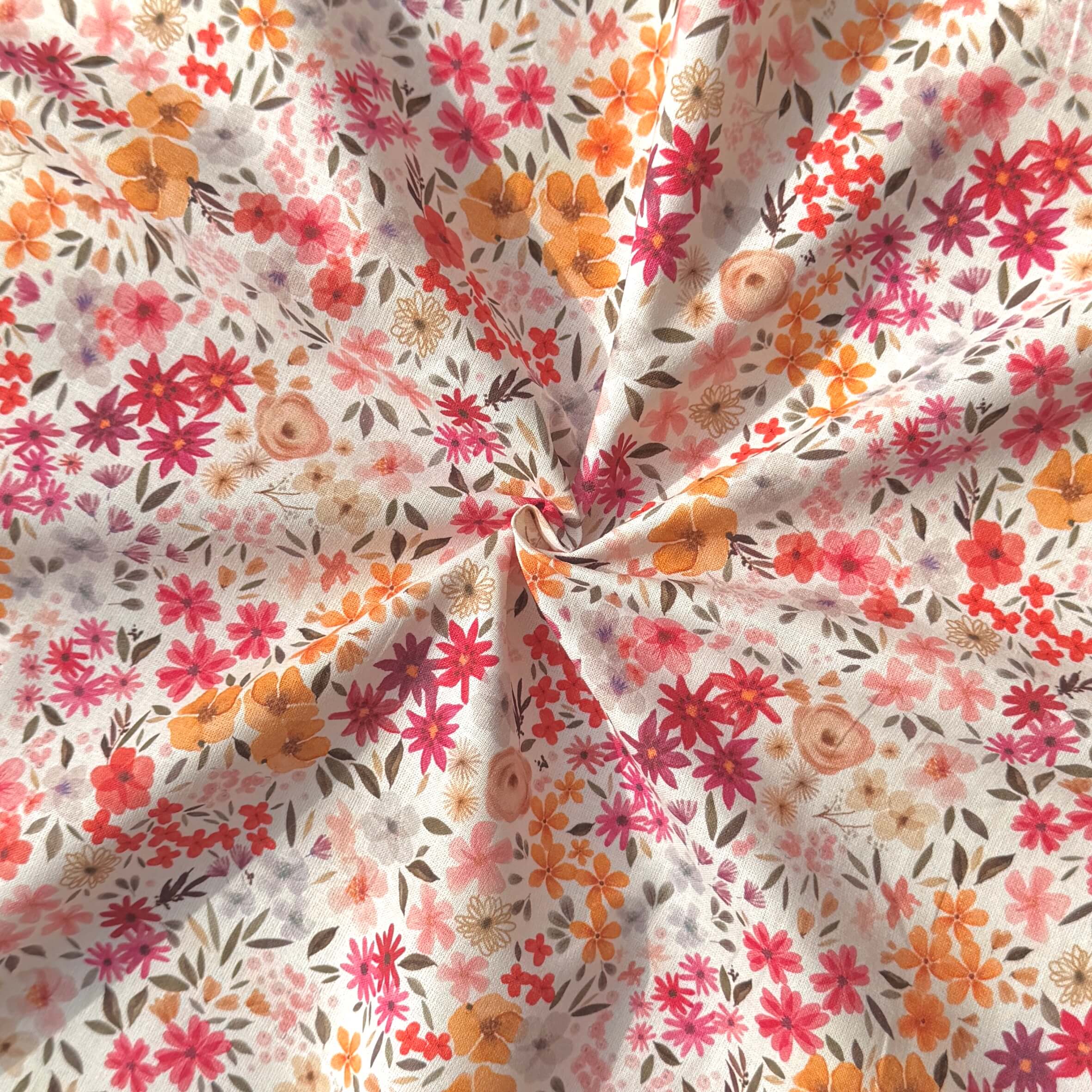 Coton à Impression Numérique / Romane Blanc-Rose Thé