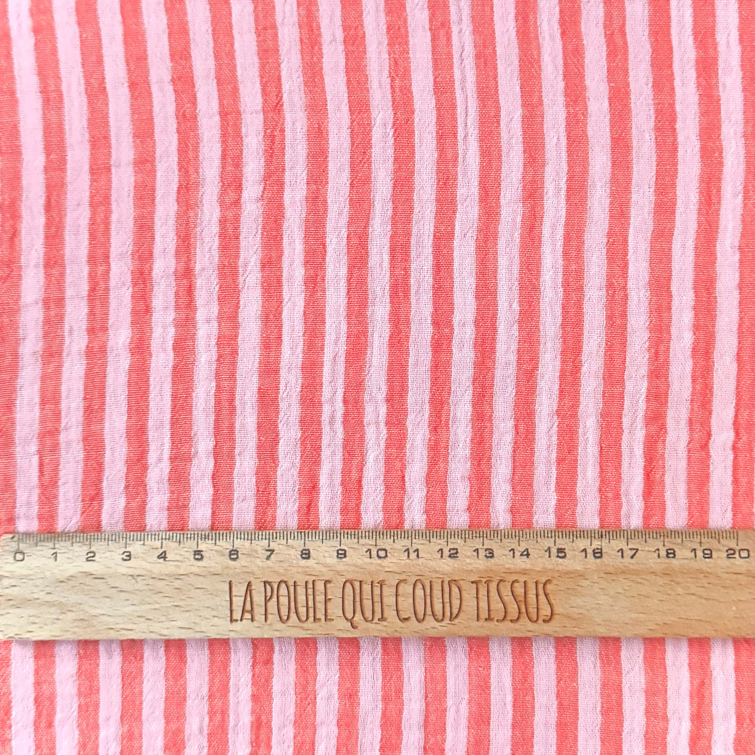 Coupon 1.5 m - Double Gaze Double Face Stripes / Rose-Cerise
