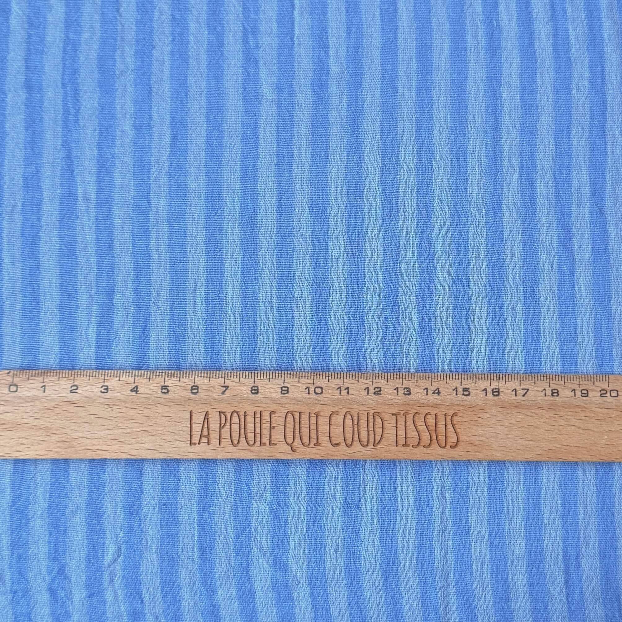 Coupon 1 Mètre - Double Gaze Double Face Stripes / Bleu - Ciel