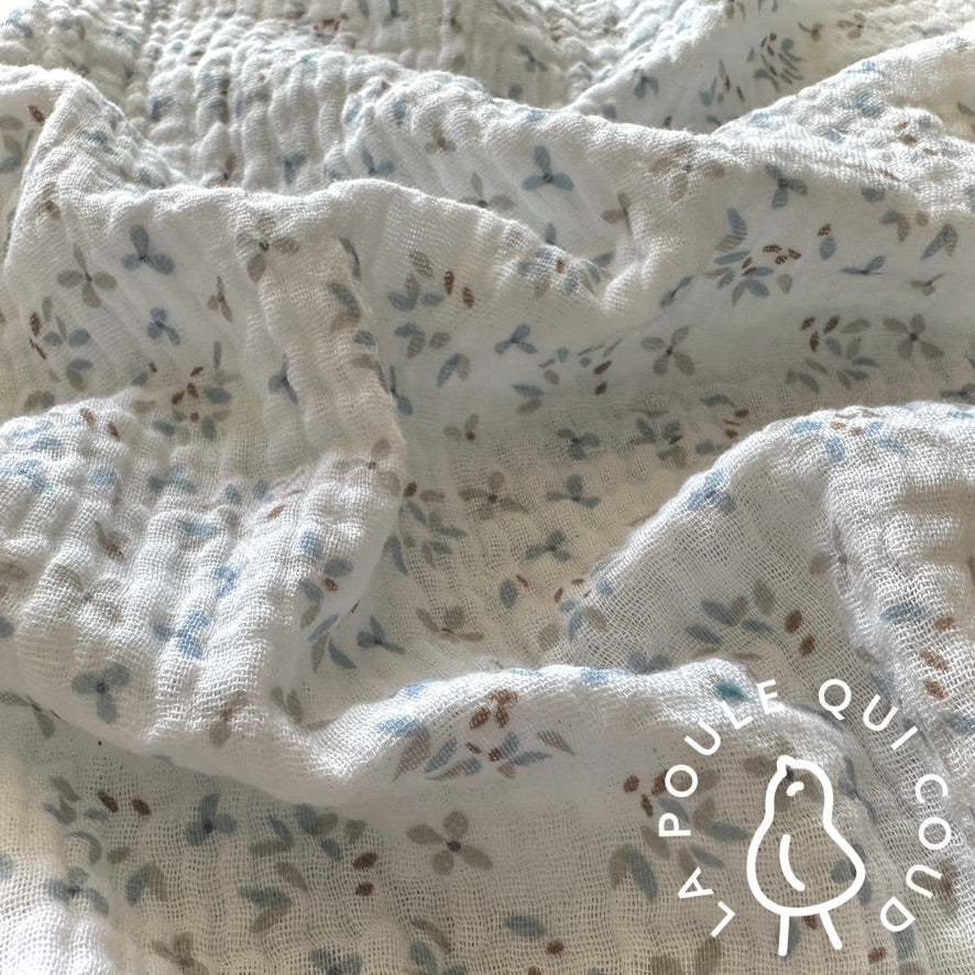 Coupon 80 cm - Double Gaze / Jefine Blanc- Bleu Naturel