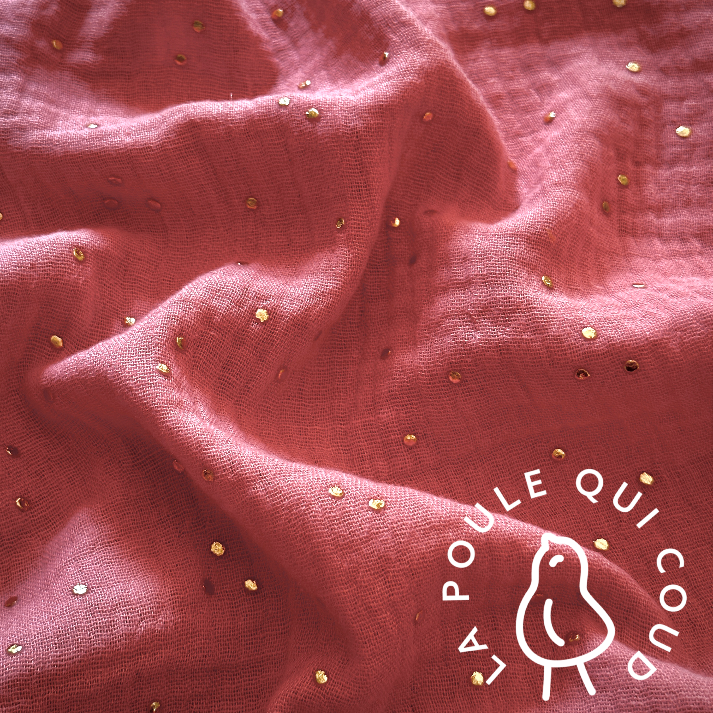 Coupon 1.3 m - Double Gaze à Pois Dorés / Sorbet