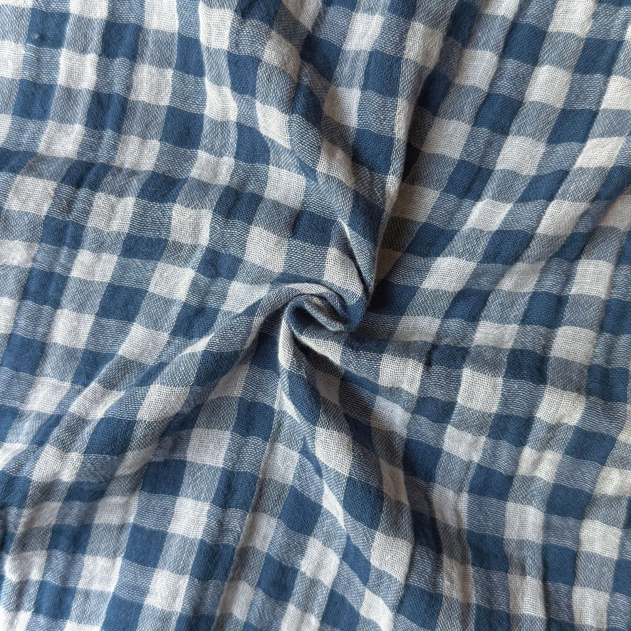 Coupon 1.5 m - Double Gaze Vichy / Pierre Bleue