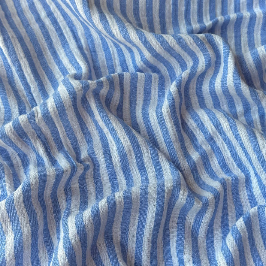 Double Gaze Double Face Stripes / Blanc Cassé - Azur