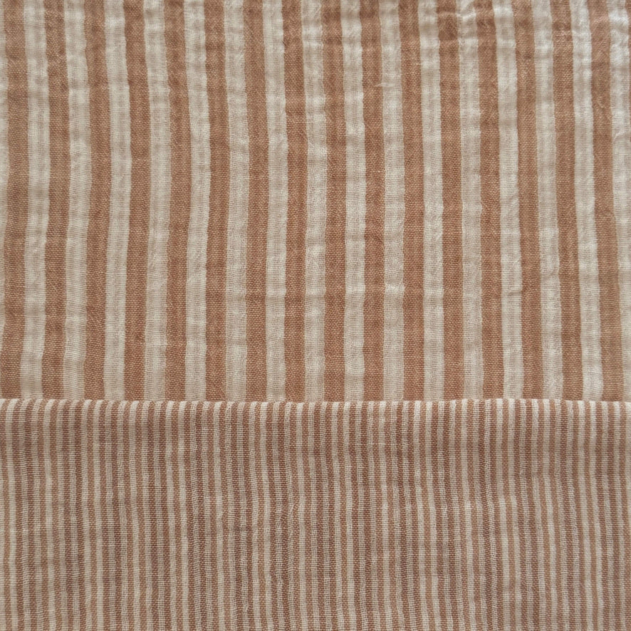 Coupon 1 Mètre - Double Gaze Double Face Stripes / Caramel-Blanc Cassé