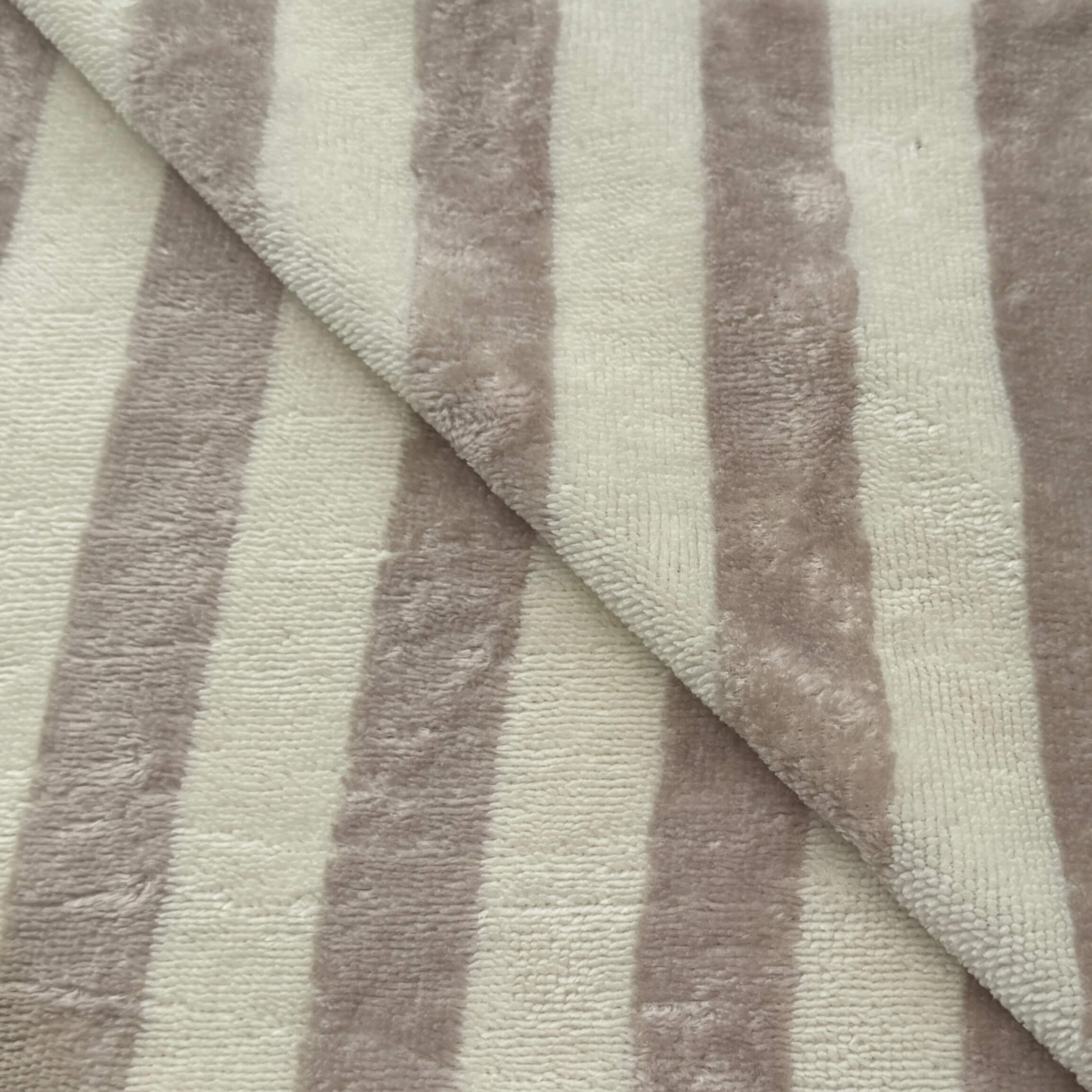 Coupon 1.5 m - Micro Eponge Bambou  Rayé / Ecru  - Galet