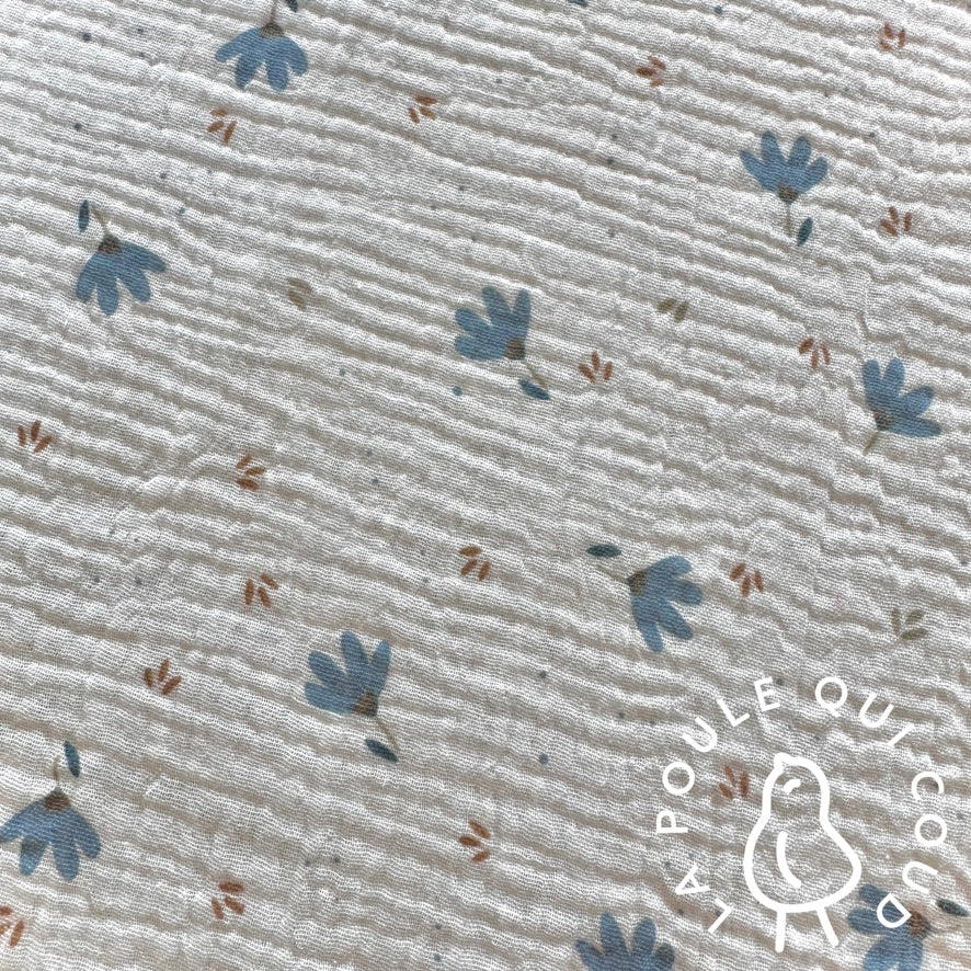 Coupon 1.1 m - Double Gaze / Sevia Blanc- Bleu