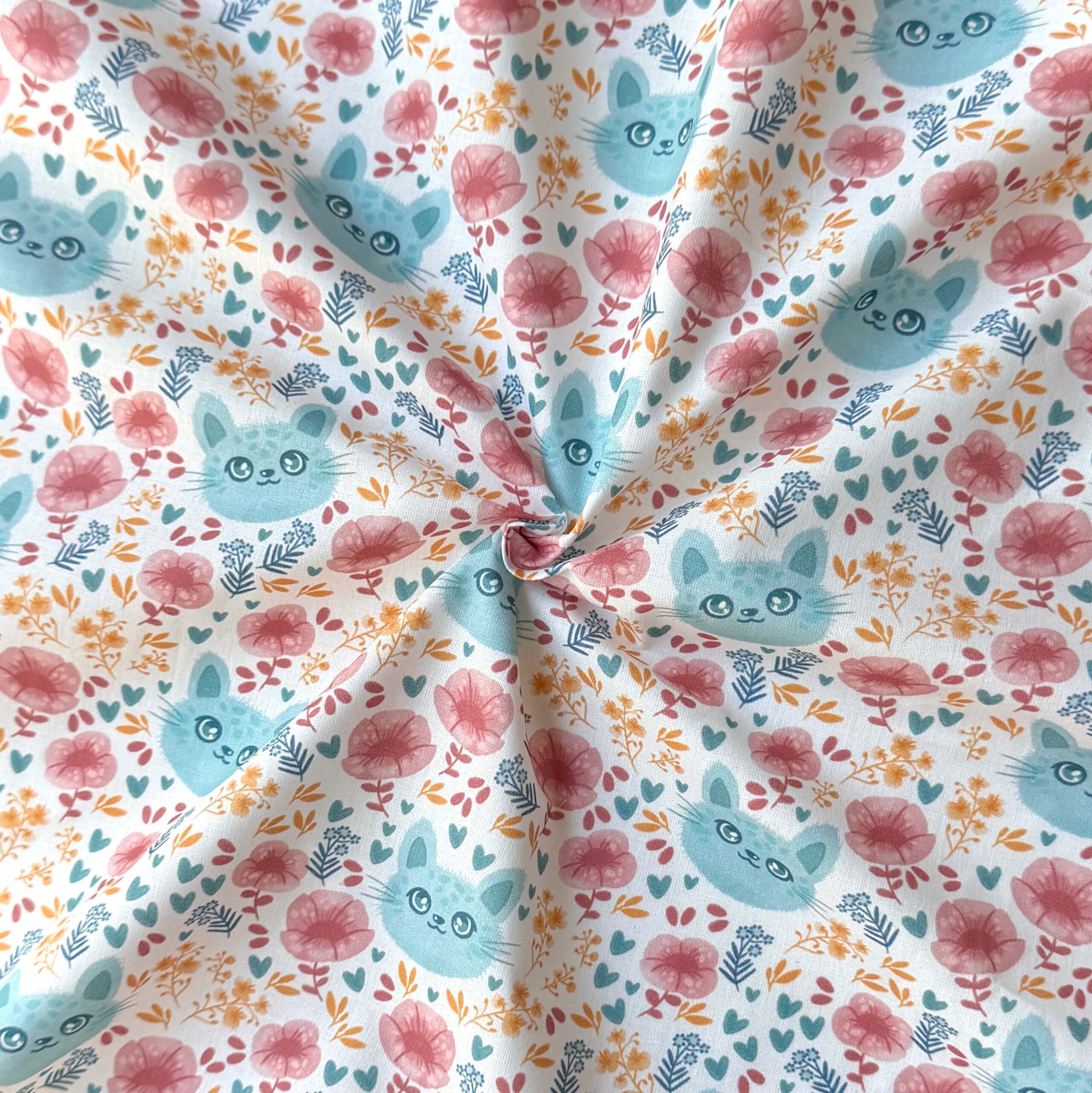 Coupon 50 cm - Coton Numérique Exclusif LPQC / Chat Bleu-Rose