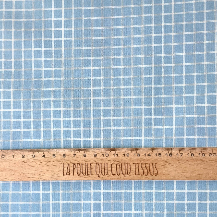 Coupon 90 cm - Coton Imprimé / Jules Blanc - Bleu Ciel
