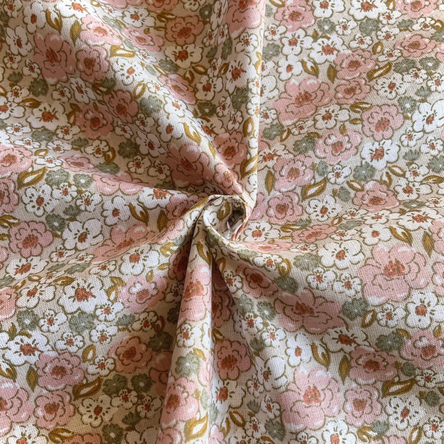 Coupon 50 cm - Coton Imprimé / Kalmia Beige- Rose Thé